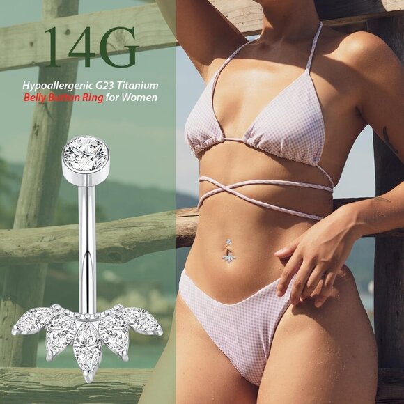 Belly Button Ring G23 Titanium Belly Button Piercing 14G Belly Ring Navel Pierci - Picture 3 of 7